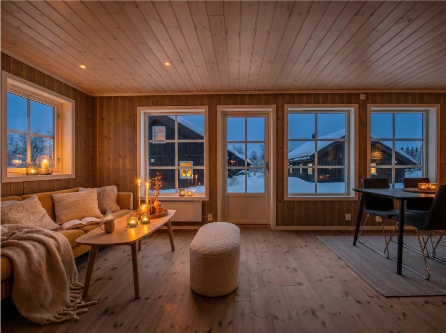 Stue i nøkkelferdig hytte
